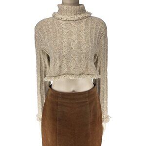 VINTAGE DYNAMITE Crop Fisherman Fringed Turtleneck Hem Knitted Sweater VTG M / S